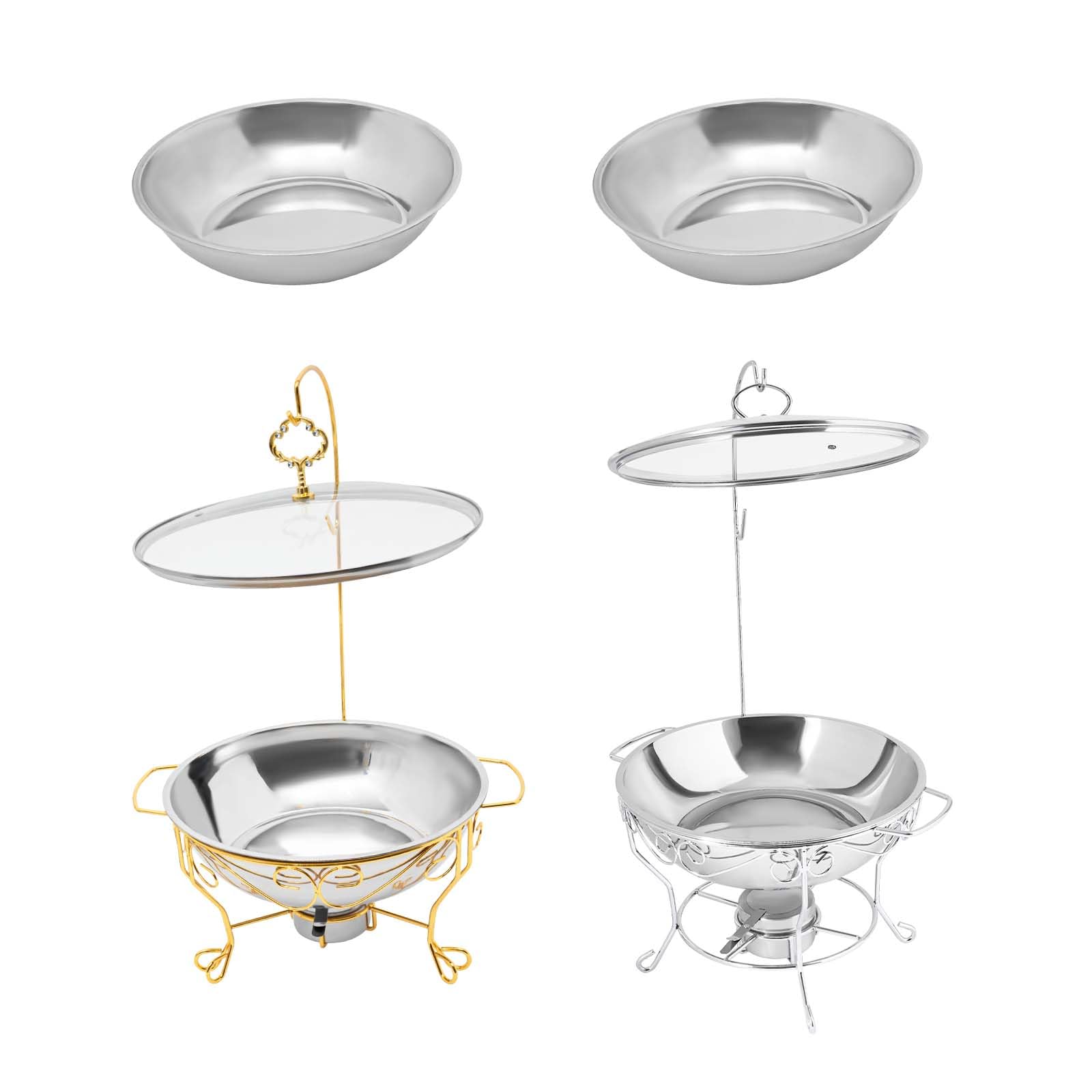Set chafing dish rotondo da 6 litri con base in acciaio inossidabile, contenitore per mantenere il cibo caldo, coperchio e manico isolante, riscaldamento a lampada ad alcool, per buffet, feste