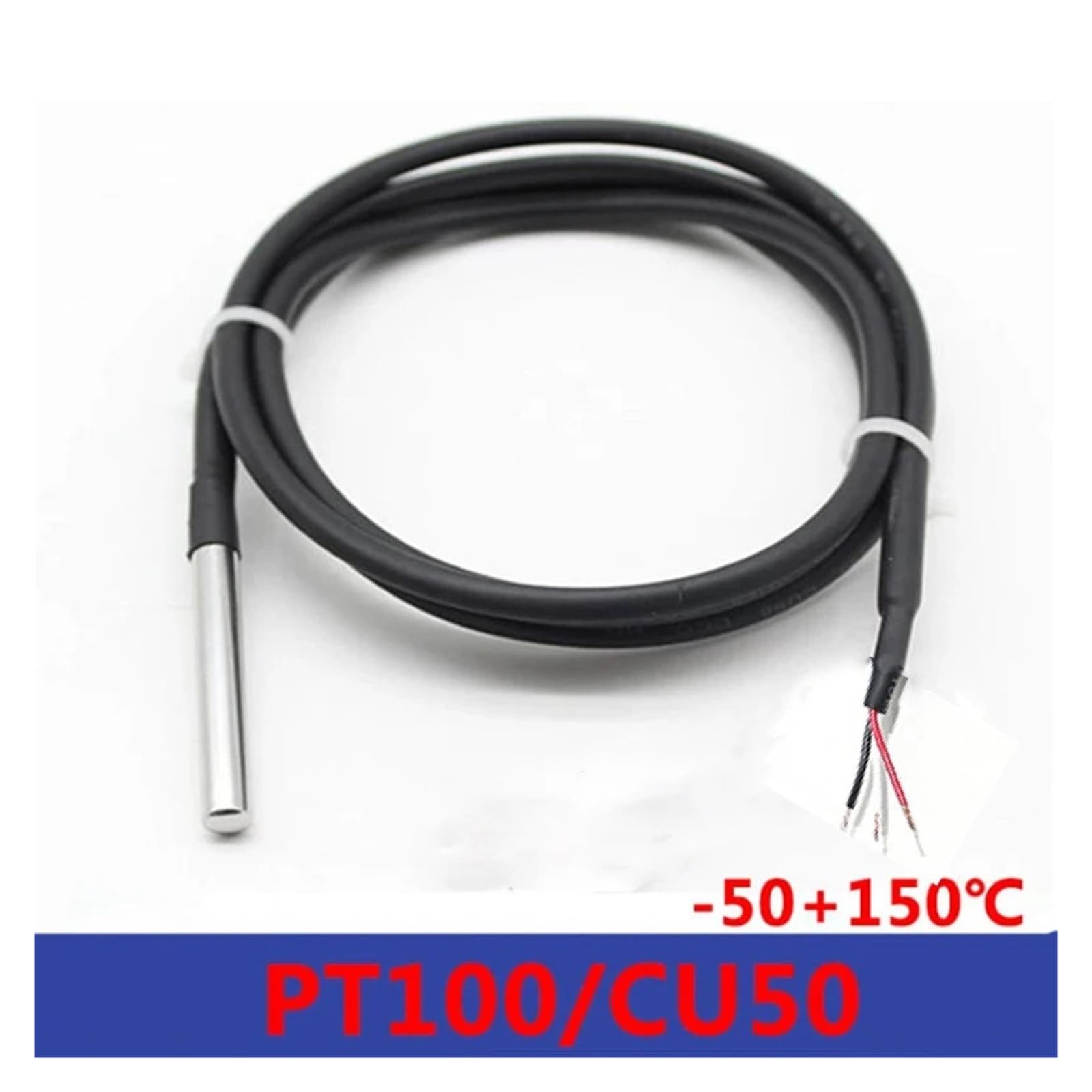 Sonda de temperatura acero inoxidable PT100/CU50-5x50 mm/6x50 mm, cable silicona 1-10 M, resistente al agua, -50~150 °C (1 unidad)
