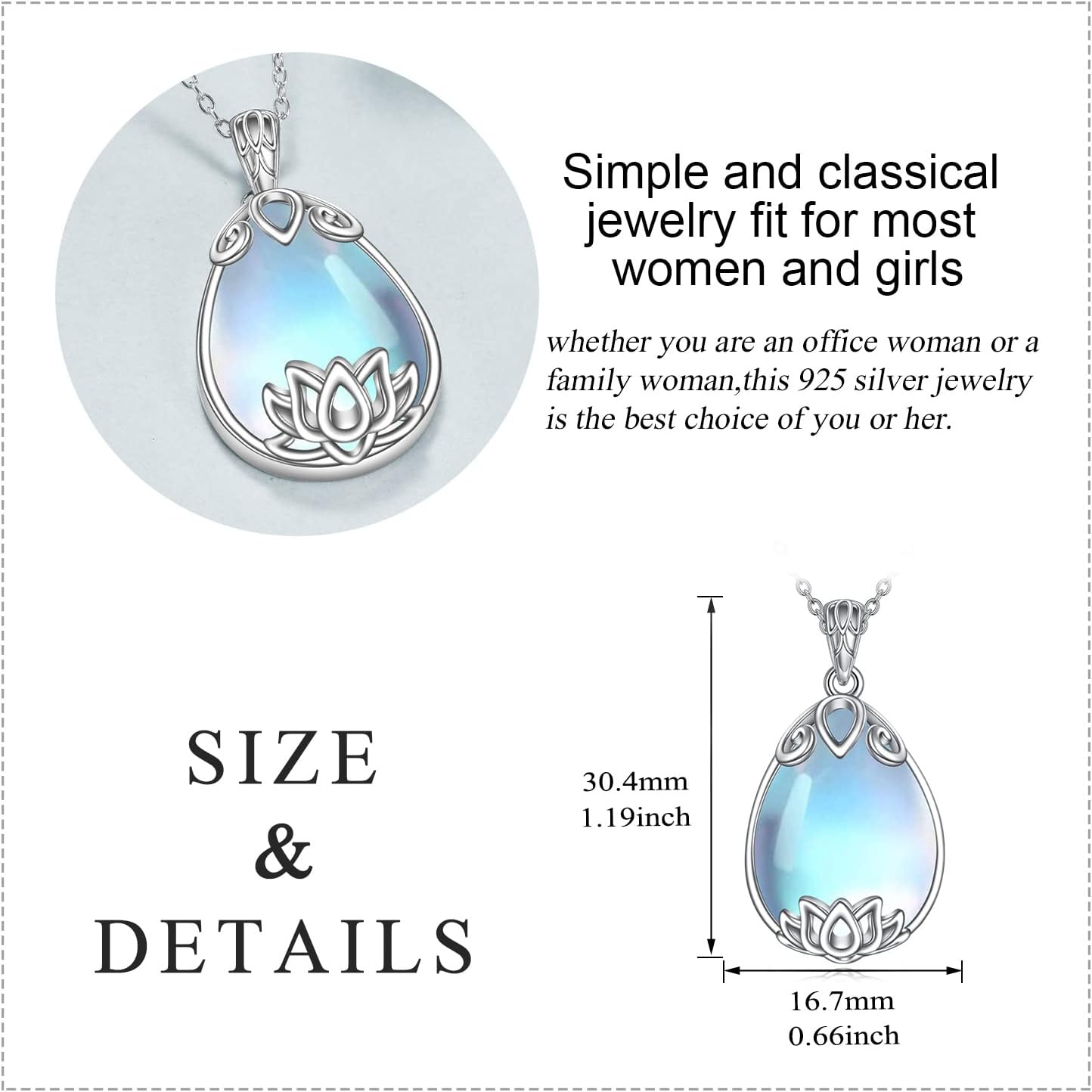 YAFEINI 925 Sterling Silver Moonstone Necklace Filigree Teardrop Pendant Necklace Jewelry for Women Girls - Image 5
