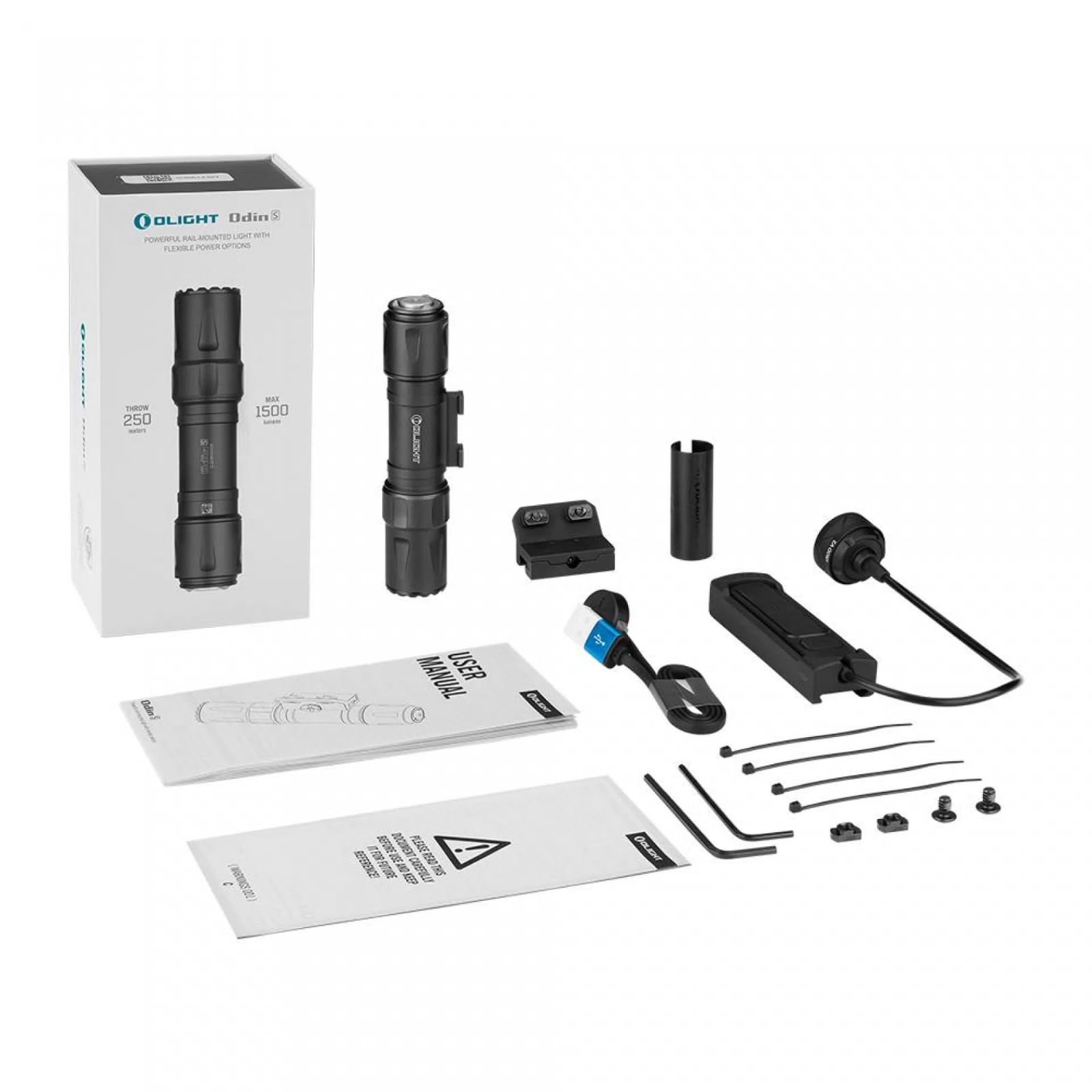 OLIGHT Odin S Linterna Táctica Potente Recargable Adaptación de Picatinny 1500 Lúmenes 250 Metros con Interruptor de Presión Remoto Mejorado IPX8 (Negro)