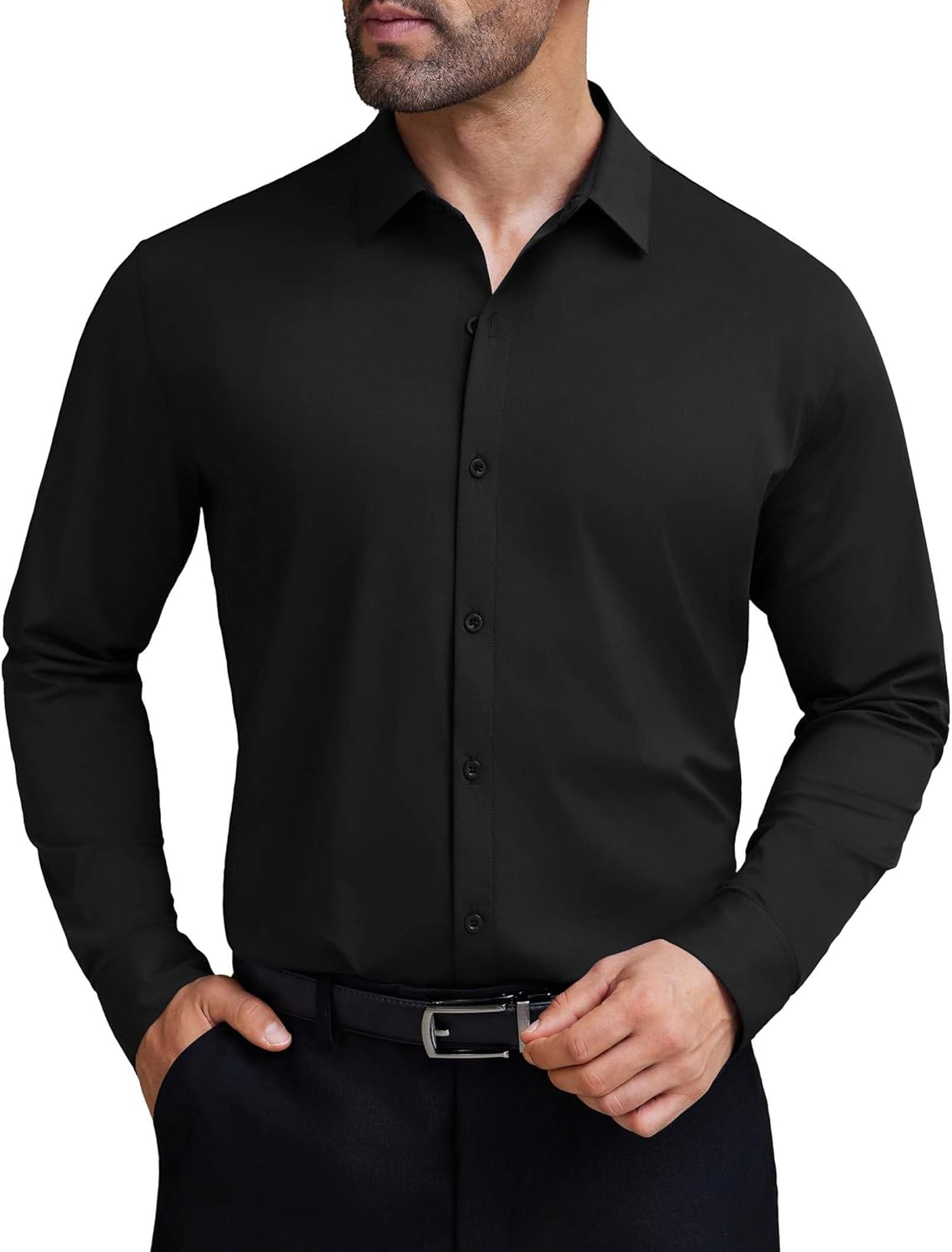 COOFANDY Mens Stretch Dress Shirts Muscle Fit Wrinkle Free