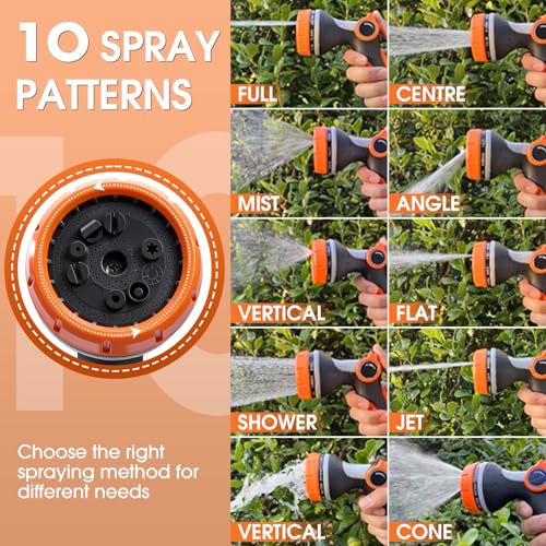 Garden Hose Nozzle,Hose Spray Nozzle with Adjustable 10 Watering Patterns,Slip Resistant High Pressure Water Hose Nozzle Sprayer for Plants & Lawns Watering,Car Washing and Pet Showering