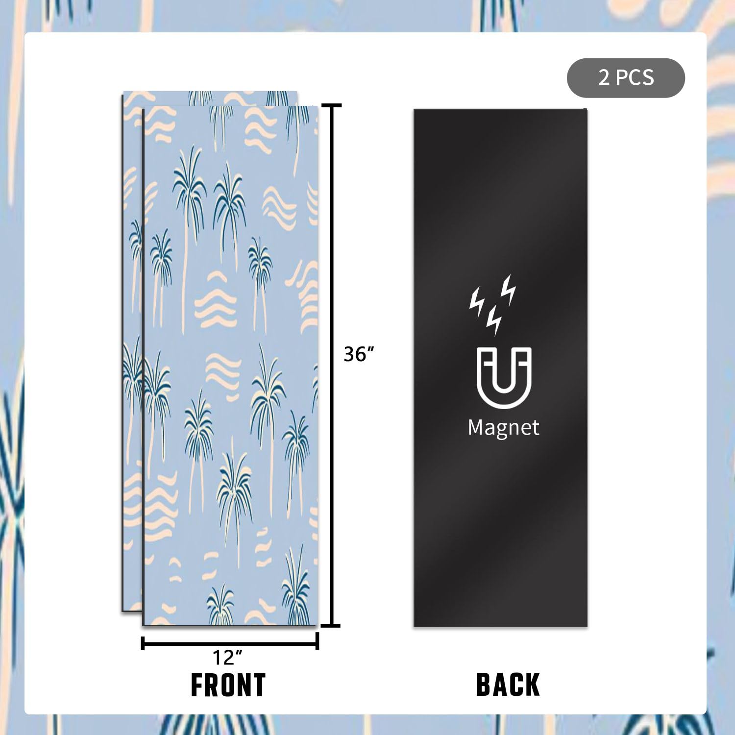 2 Pack Miami Beach Sunset Locker Wallpaper - 12x36 Inch Magnetic Decals, Removable Decor For School Lockers, Fridge & Metal Surfaces