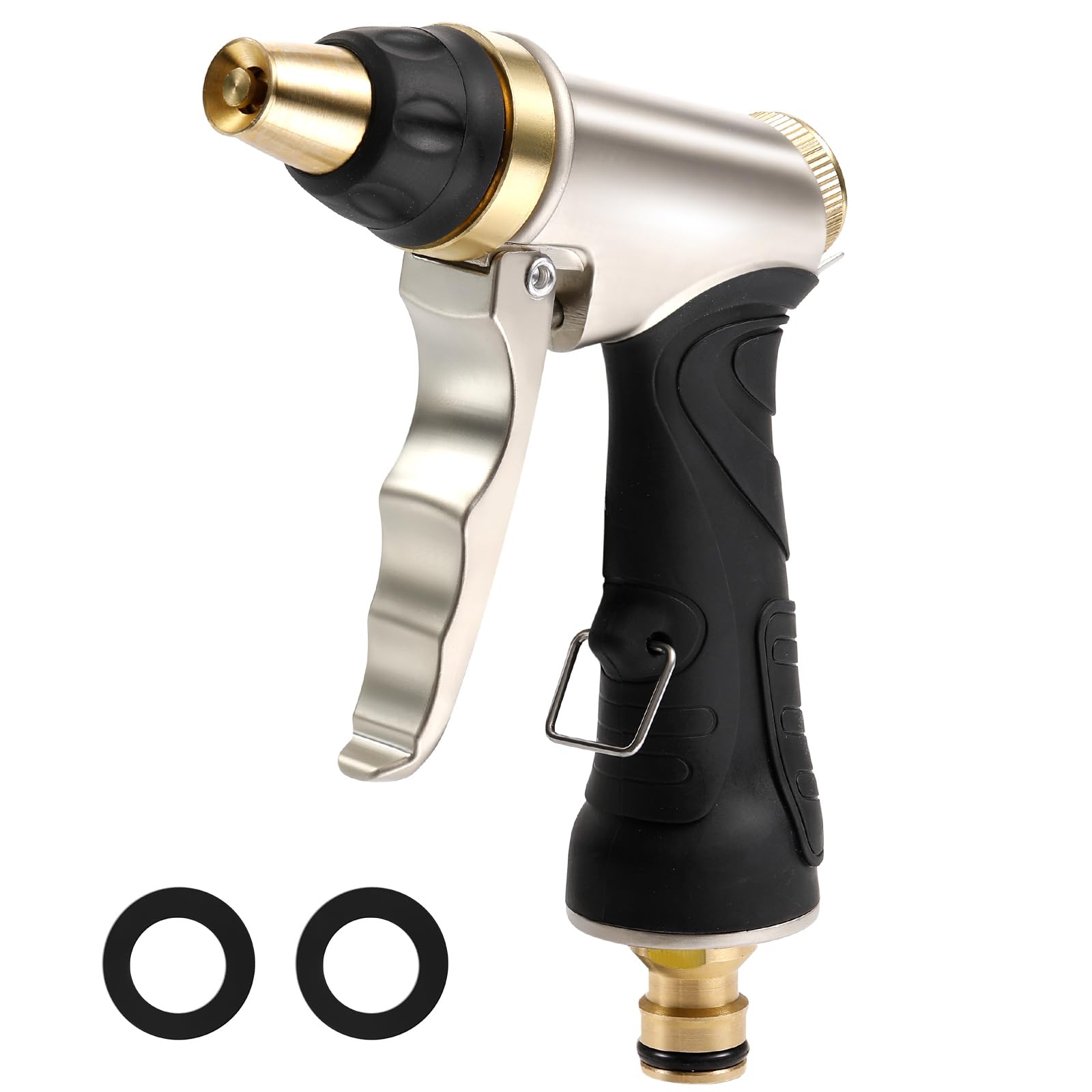 Vintoney Metallic Hose Spray Gun, Garden Hose Nozzles & Spray Guns With Full Brass Nozzle, Non-Slip Grip, 4 Patterns Water Gun Sprinkler, High Pressure Spray Nozzle For Plants Watering, Cleaning, Car Washing