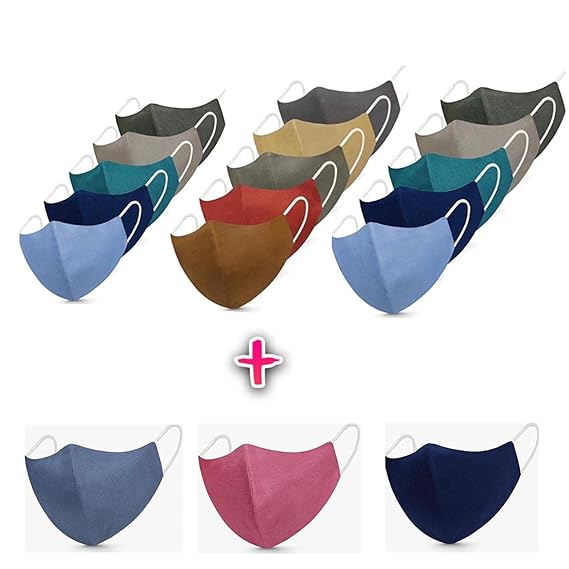 SEAS WORTH Pure Cotton Skin Friendly & Washable Fabric, Light Weight & Comfortable Adjustable Mask Without Valve for Women / Men Pack of 15 with 3 free ( Multicolour )