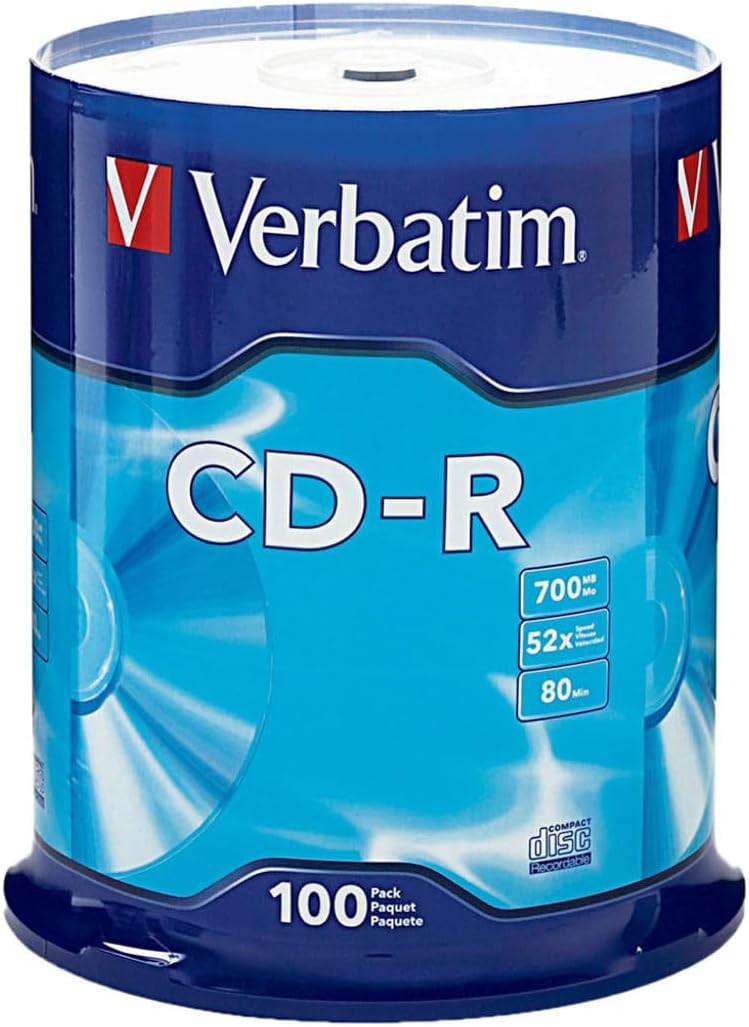 Verbatim CD-R Recordable Media, Spindle, 700MB/80 Minutes, Pack of 100