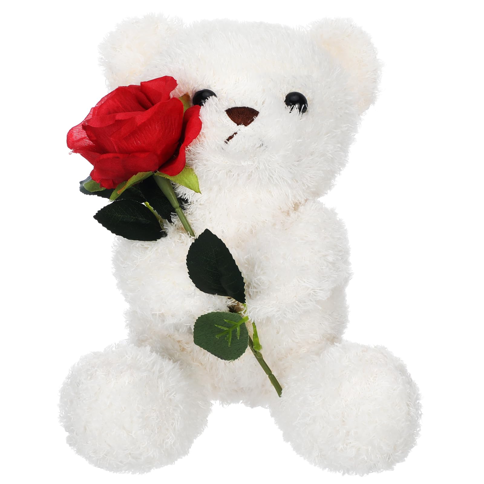 Civaner Valentine Bear Stuffed Animal Gift with Rose Funny Cute Bear Stuffed Animal Plush Gift for Valentine Mother Birthday Wedding Christmas, 11.8 Inches(White)