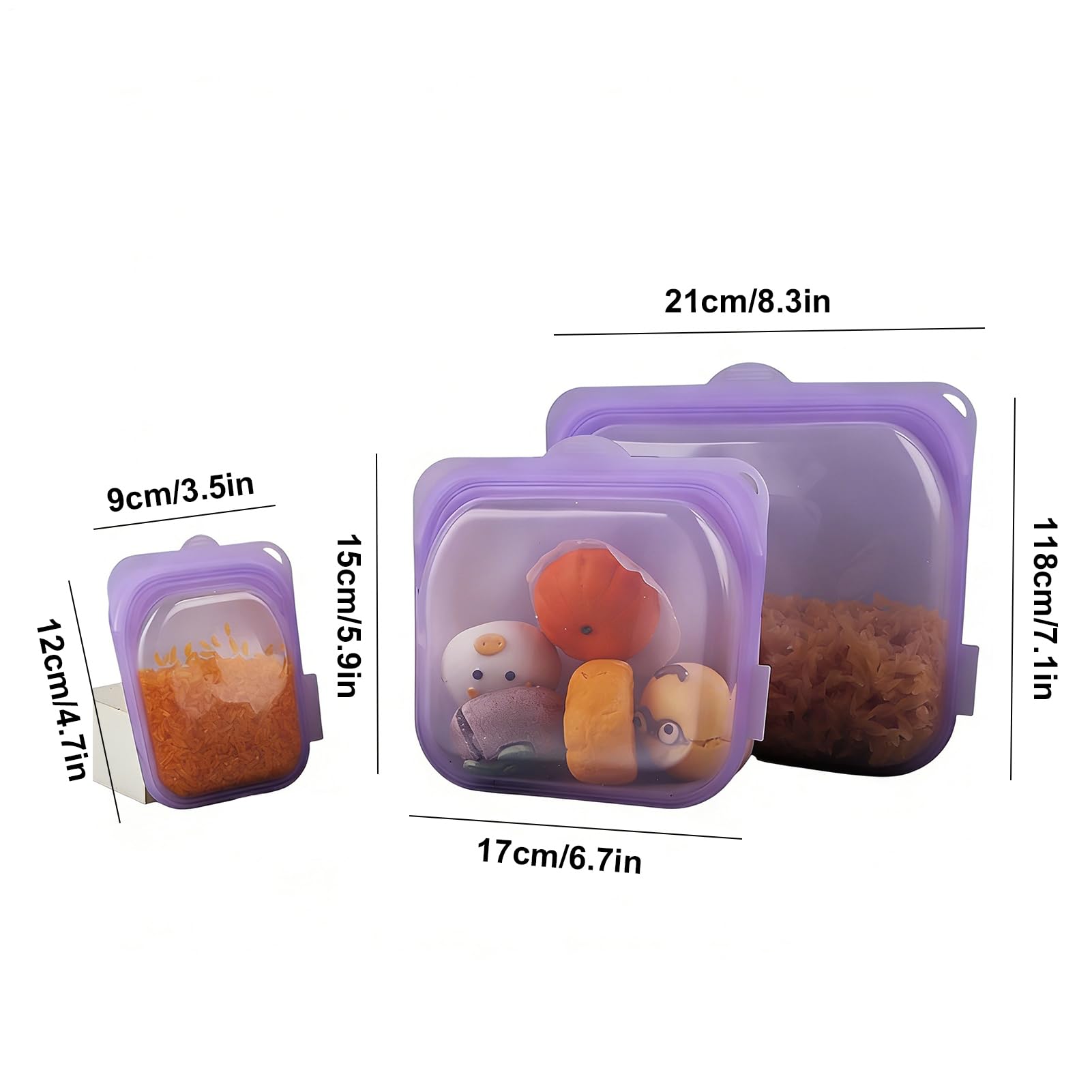 Bolsas Reutilizables para Snacks 3 Recipientes de Silicona para Almuerzo | Aptas para Microondas para Preparación de Comidas, Almuerzo, Viaje, , Carne, Queso, Verduras, Fruta
