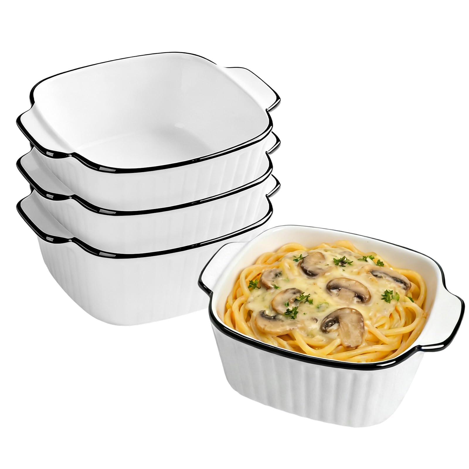 13oz Ceramic Baking Dishes set of 4, Square Individual Pie Dish with Handles, 5.75"Square Lasagne Dish for Air Fryer, Baking Dish for The Oven, Ceramic Bakeware for Microwave & Air Fryer Safe