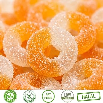 Sour Peach Rings Halal Gummy 5 lbs bulk Fruity, Soft, Sweet & Sour Peach Candy, Gift Snacks, Party Favors, Halal, 5 Pound (Pack of 1)