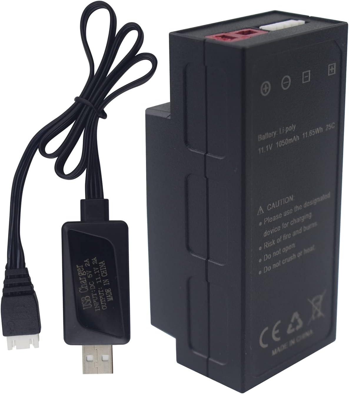 1PCS 11.1V 1050mAh 3S Upgrade Lithium Battery & 1PCS USB Charging Cable for MJX H16 H16P H16E H16H H16DR H16SC H16BM HB17 H16GT HP161 JC16EP RCM029 H07 H17 HB17 Remote Control Car