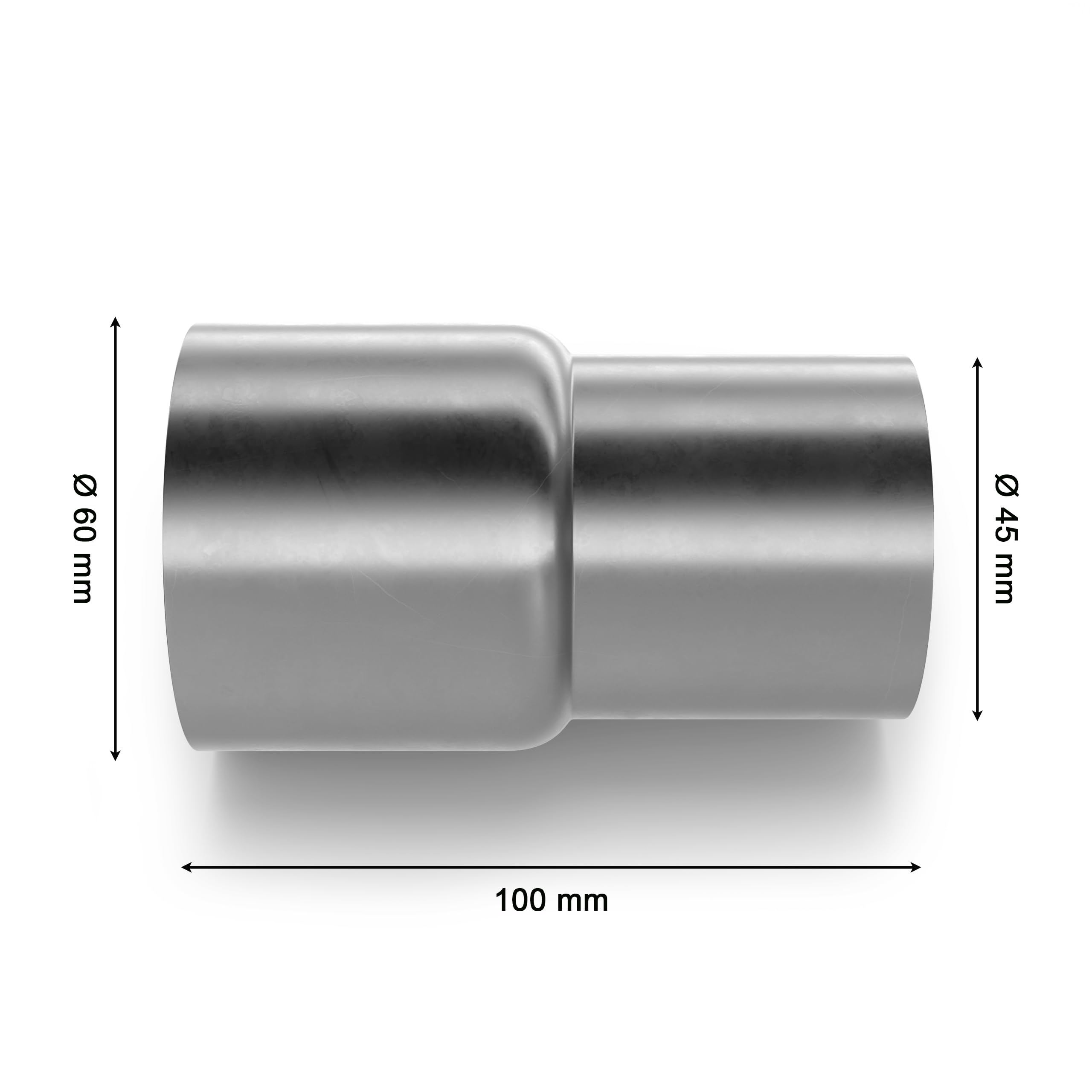 Uniwersalny reduktor rury od Ø 38 mm do Ø 75 mm, adapter do rury wydechowej do spawania, redukcja, łącznik, redukcja rur, układ wydechowy, łącznik rurowy (Ø 45 mm na Ø 60 mm [wewnątrz])