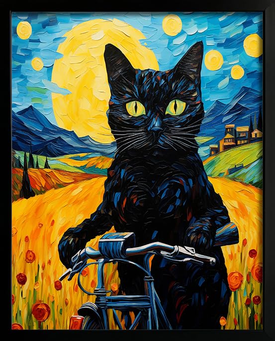 Hamduker Van Gogh Wall Art Cat Poster Starry Night Funny Bathroom Vintage Wall Art Posters for Room Kids Bedroom Living Room Home Aesthetic (Size: 8''x10''x1pcs)