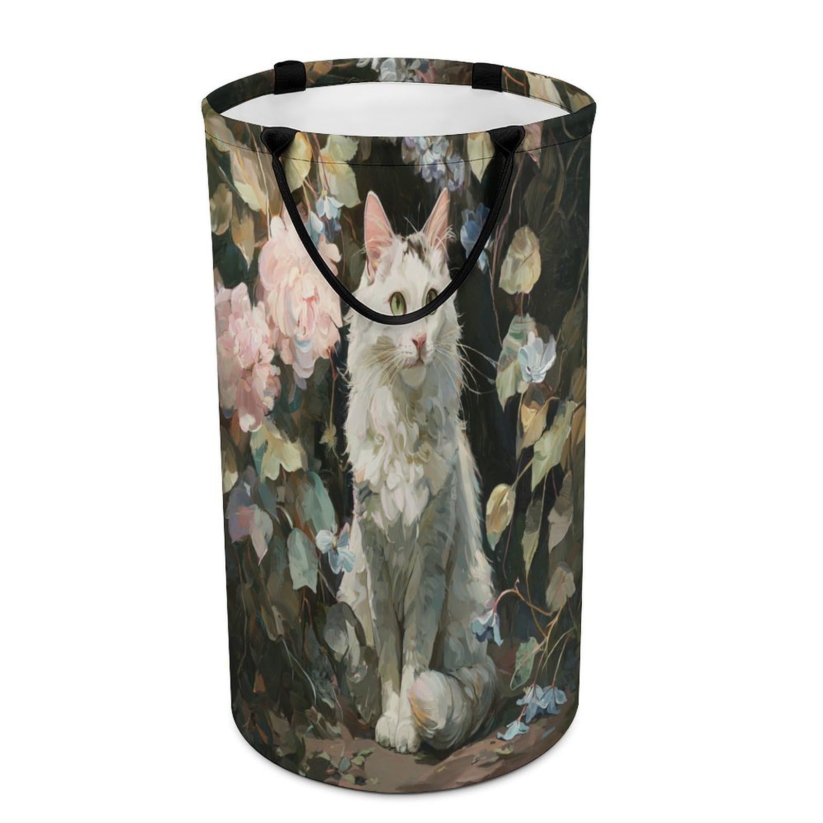 LUYYSKY Beautiful Realistic Cute Cat Versatile Storage Laundry Basket, Classic Funny Spring Garden Animals Kitten Pattern Large Capacity Bathroom Hamper With Handle