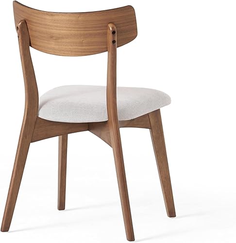 Miniatura 4 de Juego de 4 sillas de comedor, modernas de mediados de siglo con respaldo curvado y patas de madera, sillas de comedor tapizadas con marco de nogal