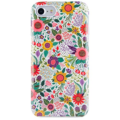 iPhone 7 Case for Girls, Dimaka Retro Stylish [Floral Pattern] [High Impact] Shock Proof Hybrid TPU Bumper Cushion and Hard Glitter PC for iPhone 7 and iPhone 8 (Bush Flower)
