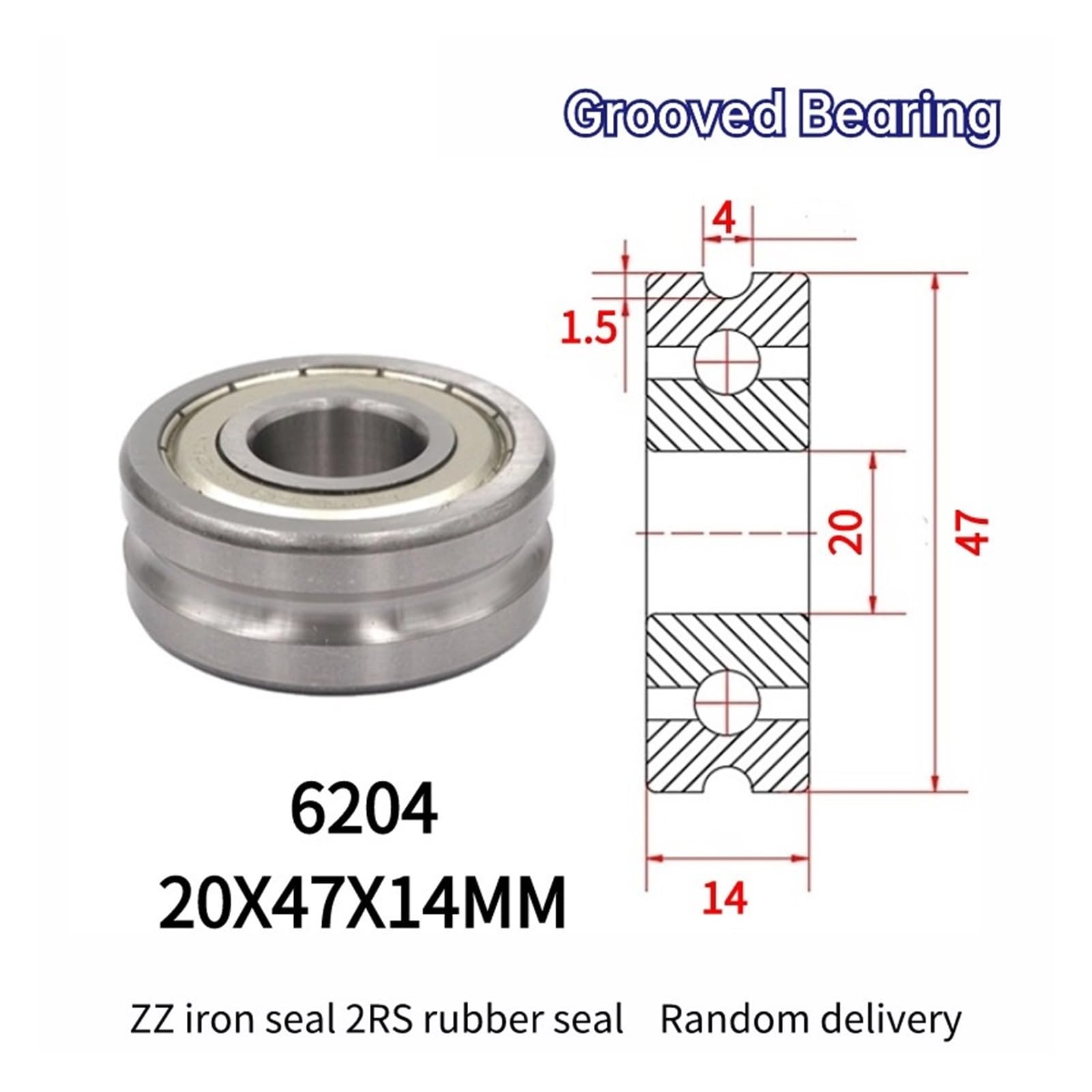 10 szt. koło pasowe do mieszania linii, łożysko rowkowe U 6204 20 x 47 x 14 mm, koło pasowe typu U (U6204-4-1,5)