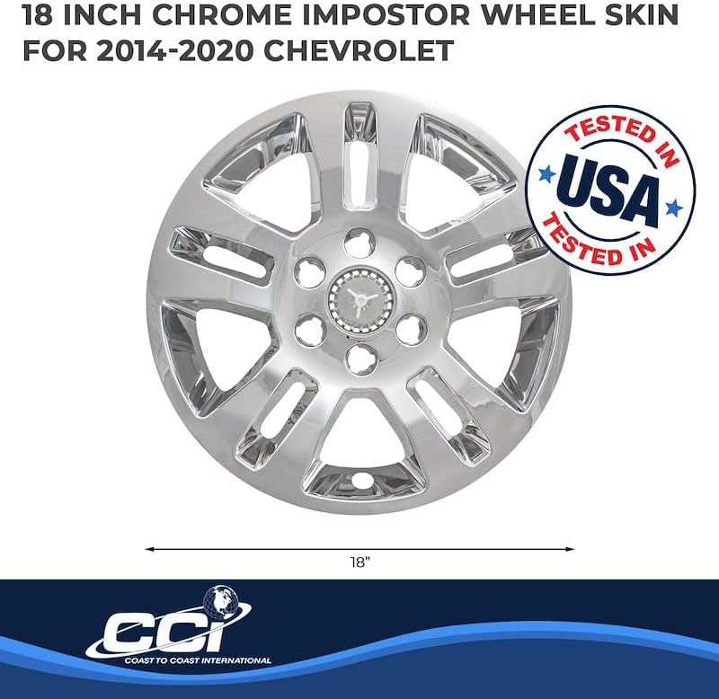 Coast to Coast 18” Black or Chrome Wheel Skins Compatible with 2014-2018 Chevy Silverado 1500, LTZ, LT, LS - IWCIMP377XN (Chrome)
