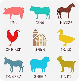 FINGERINSPIRE Farm Animals Stencil Set - 11.8x11.8inch Pig, Cow, Horse, ...