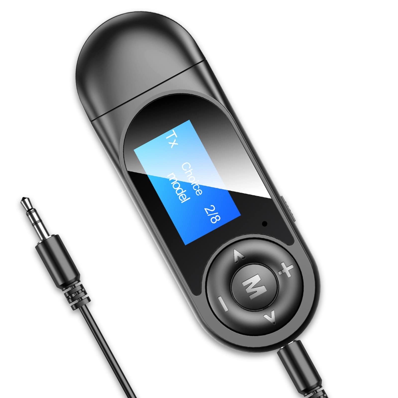 TERRIFIBluetooth Transmitter Receiver with LCD Screen, USB Bluetooth 5.0 Audio Transmitter with 3.5mm Jack, Mini Portable Bluetooth Adapter, Low Latency, for TV, Stereo, Car, Headphones, Speakers, PC