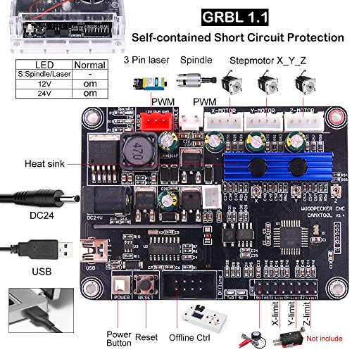 3018 Pro CNC Wood Router Kit with 7W Module, Yofuly GRBL Control 3 Axis DIY CNC Machine, Wood Acrylic PCB Carving Milling Engraving Machine with Offline Controller(7000mW)