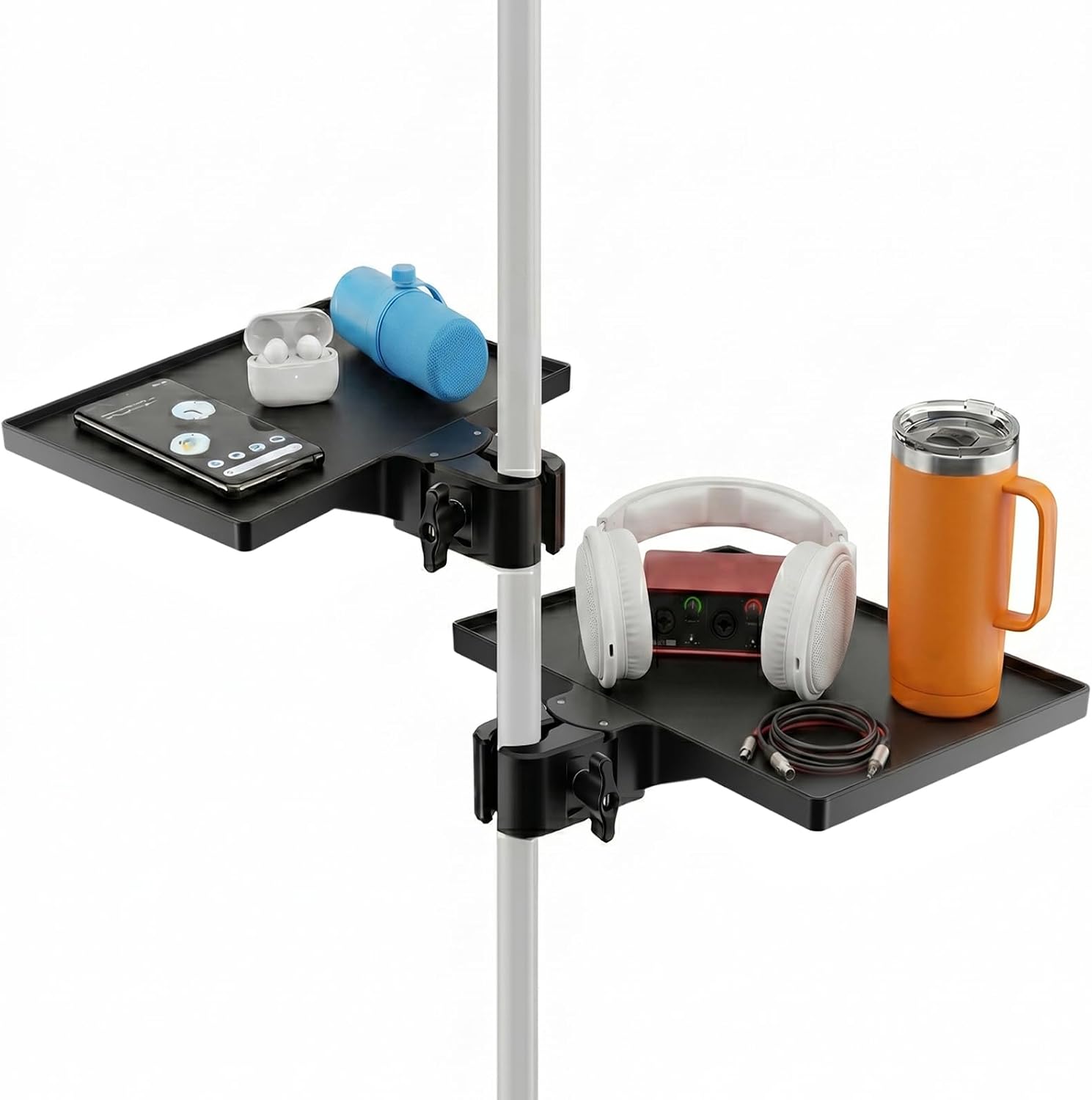 2Pcs Mic Stand Tray, Clamp-on Shelf for Recording Karaoke Live Streaming