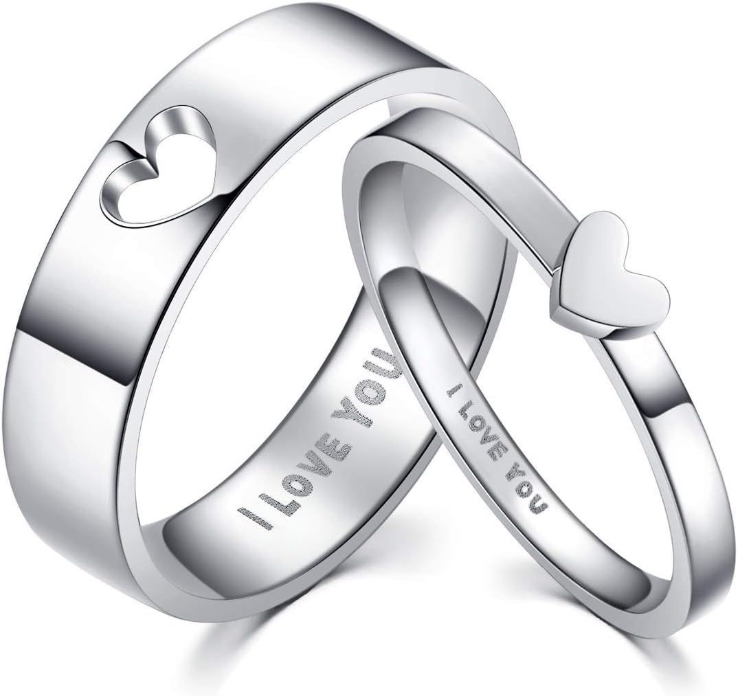 LAVUMO Matching Heart Promise Rings for Couples I Love You Engagement Wedding Ring Band Sets for Him and Her Stainless Steel High Polished Comfort Fit - Image 2