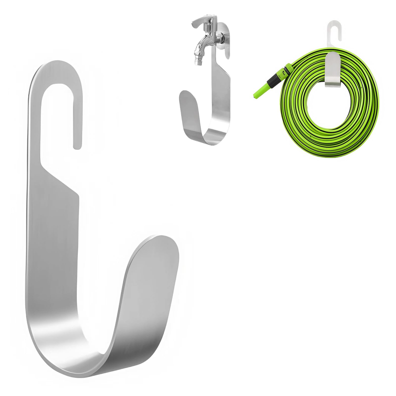 Garden Hose Holder, Heavy Duty Stainless Steel Hose Hanger, Water Hose Holders for Outdoor, Sturdy Hose Hook for Garden Hose, Expandable, Hose Reel, Water Hose, Hose Storage(1pc Silver)