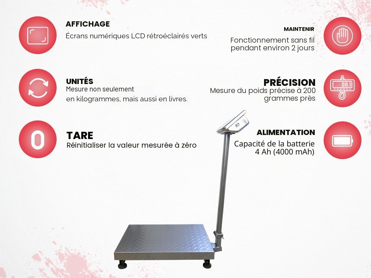 Balance Plateforme Industrielle, L'échelle Commerciale de Plate-fForme, Rechargeable Électronique, Capacité de Charge Jusqu'à 500 kg, 200 g/ 1,75 oz, HDWR wagPRO-P500