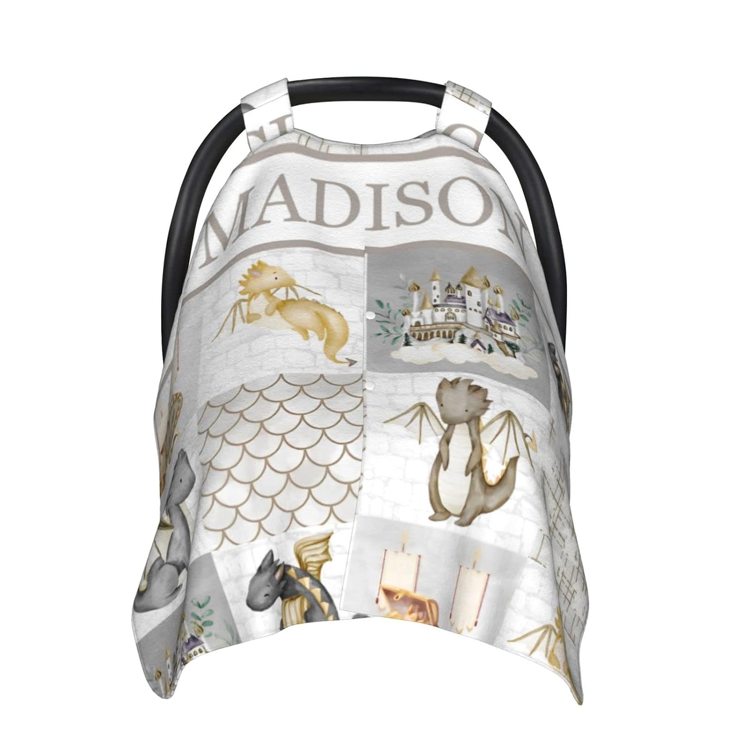 Personalized Baby Car Seat Canopy for Boys and Girls, Custom Name Baby Car Seats Covers for Babies, Opening Minky Nursing Breastfeeding Stroller Cover Infant Carseat Canopies for Newborn (Cute Dragon)