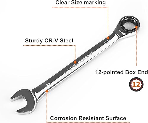 Miniatura 118 de Egofine Llave combinada de trinquete de 7/16 pulgadas SAE, llave de engranajes de grado industrial con diseño de 12 puntos, trinquete de 72 dientes