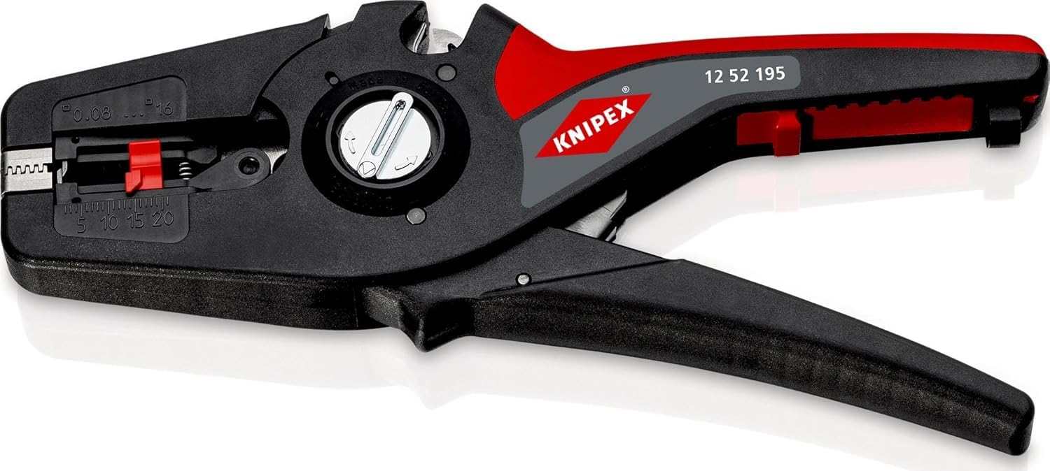 Knipex Pince à sertir auto-ajustable pour embouts de câble avec accès latéral brunie, avec gaines bi-matière 180 mm 97 53 04 & PreciStrip16 Pince à dénuder automatique 195 mm (carte LS/blister)