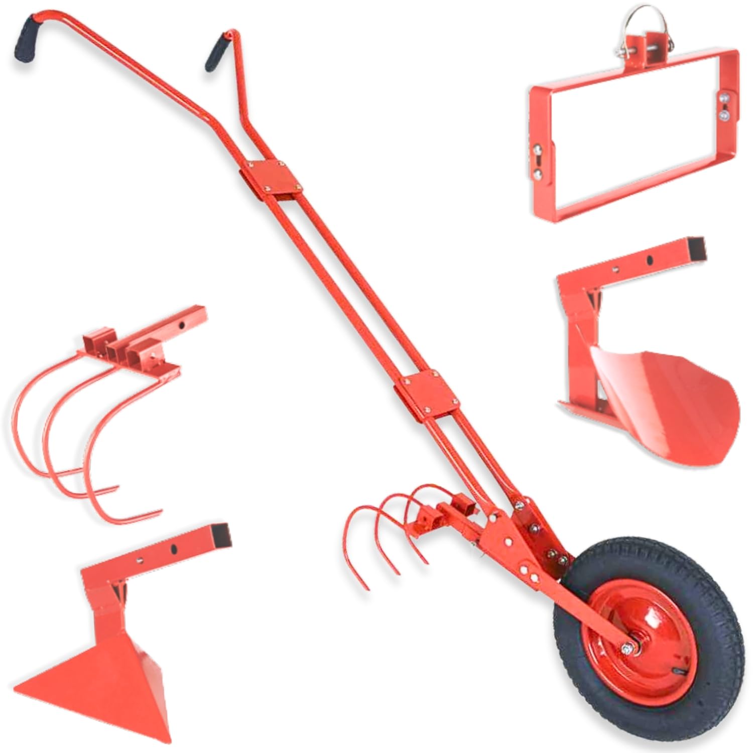 TERRE JARDIN Cultivateur a Roue 40 cm Diamètre 4 en 1 Manuel avec Sarcloir Butoir Griffe Soc de Charrue