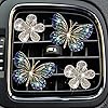 4Pcs Blue Bling Butterfly Air Vent Clips,Crystal Daisy Car Fresheners and Rhinestone Decor,Diamond Flower Diffuser, Women's Car Interior Accessories #4