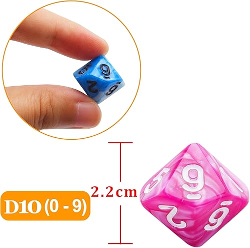 Miniatura 3 de AUSTOR Juego de dados poliédricos D10 de 56 piezas de 10 caras con una bolsa de almacenamiento de terciopelo negro para juegos de mesa DND RPG MTG