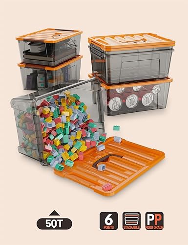 Miniatura 4 de WYT Contenedor pequeño de almacenamiento de 5 cuartos de galón con tapa segura naranja y hebillas de cierre transparente negras, organizador