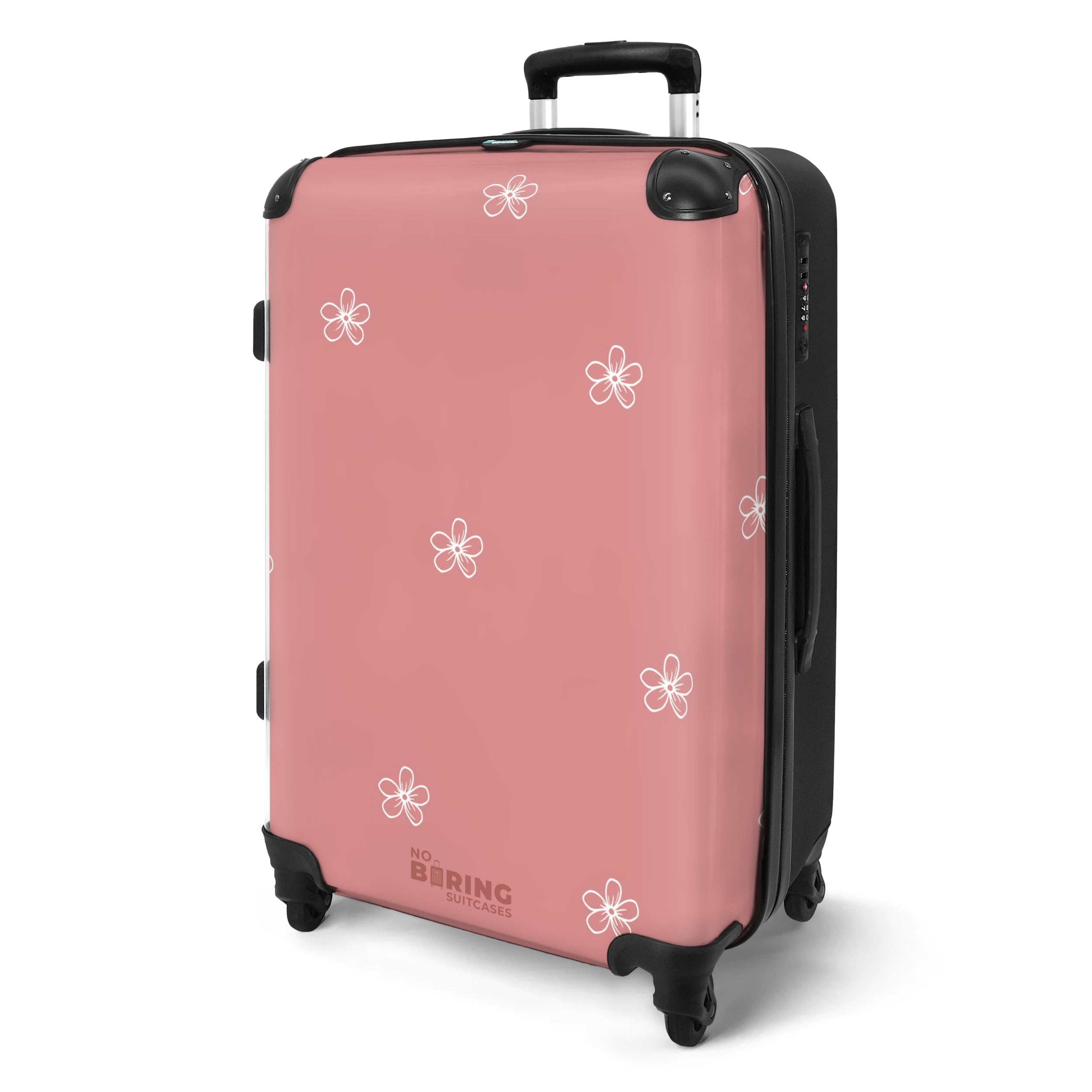 NoBoringSuitcases.com® Koffer Mittelgroß 67x43x25 cm Hartschalenkoffer L Trolley Rollkoffer 4 Rollen Leicht Hartschale 20kg Gepäck Rosa - Blumen