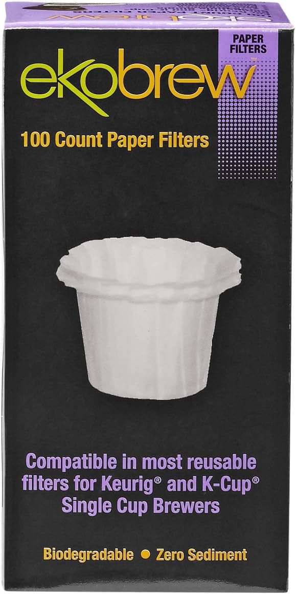 Ekobrew 100 Count Paper Filter, Compatible In Most Reusable Filters for Keurig and K-Cup - White