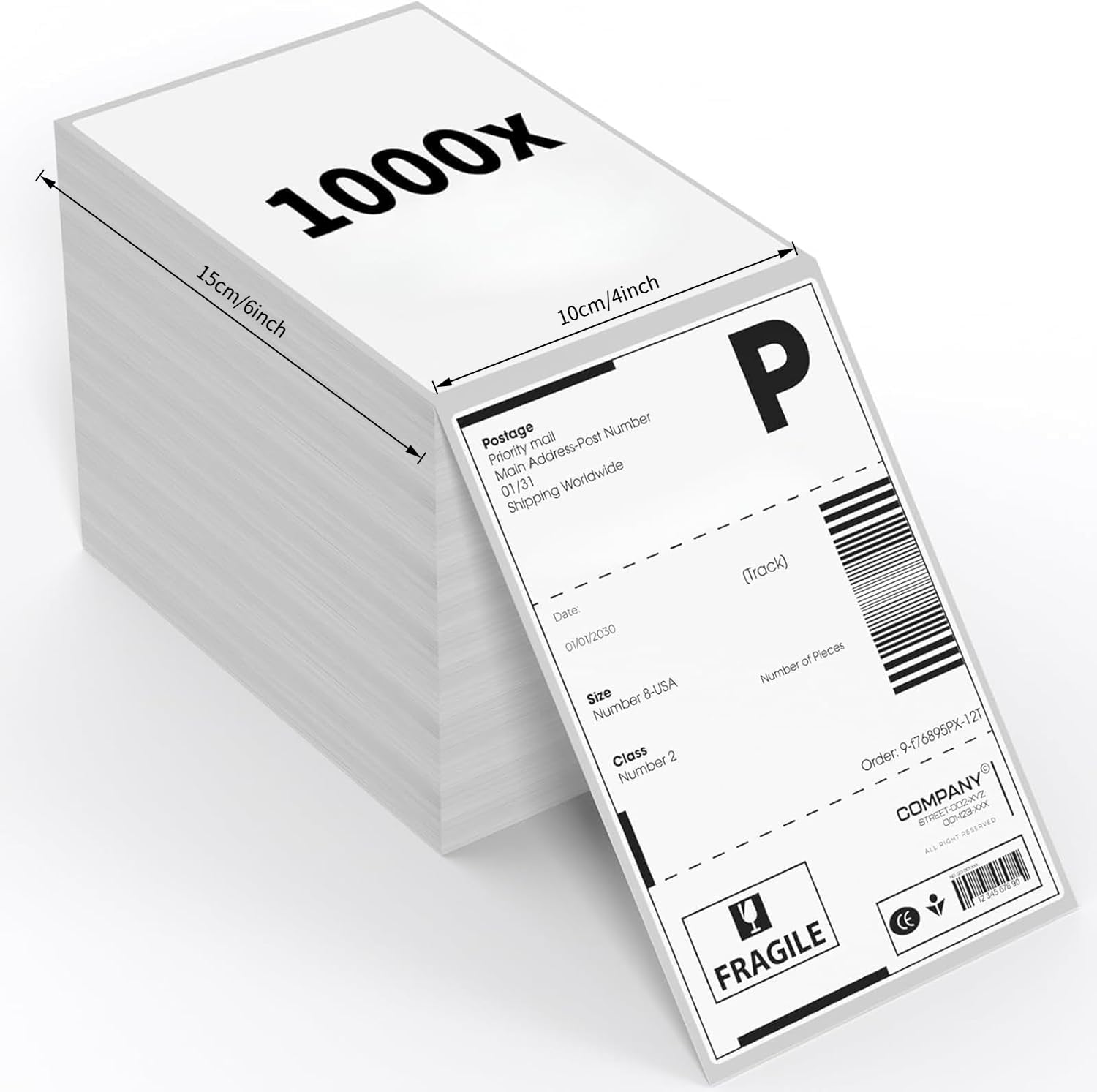 Étiquettes Thermiques 4"x6" (10x15 cm) Autocollantes pour Imprimante Thermique, 1000 Pièces sans BPA