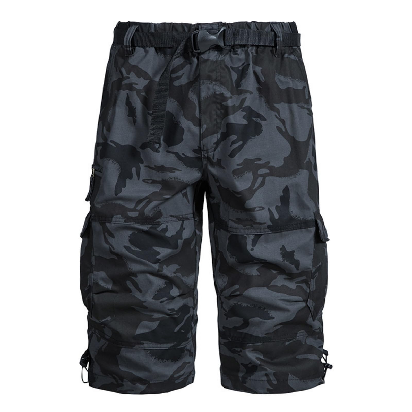 PADOLA Short Homme Cargo Coton Bermuda avec 7 Poches été Taille Elastique Camouflage Pantacourt à Jambes Larges avec Cordon de Serrage Baggy 3/4 Pantalon avec Ceinture Réglable