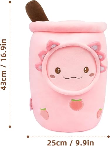Miniatura 2 de Niuniu Daddy Axolotl - Peluche de té Boba de 16 pulgadas, juguetes de unicornio rosa para niñas, súper lindo animal de peluche de unicornio
