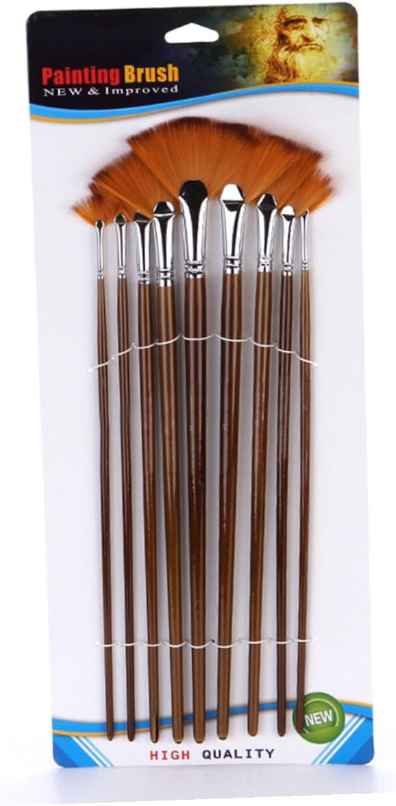 9Pcs Fan Shaped Nylon Paint Brush Painting Durable Art Supplies for Beginners Professionals and Students for Watercolor and Oil Painting