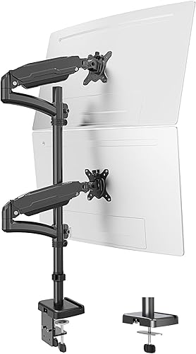 MOUNT PRO Soporte vertical para monitor doble, soporte de monitor apilado para 2 pantallas de computadora de hasta 32 pulgadas, soporte de