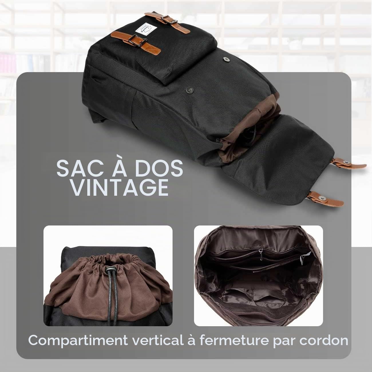 VASCHY Sac à dos pour ordinateur portable 15,6" unisexe 26,5 L, 0,85 kg, étanche, dos et bretelles rembourrés, poche arrière cachée, poches pour bouteille, travail et voyage