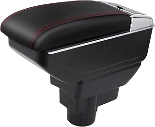 YJYWZH Voiture Accoudoirs Pour Opel Corsa D 2006-2014 Boîte de Rangement de La Console Centrale Interieure Double Couche Noir avec surpiqûres rouges