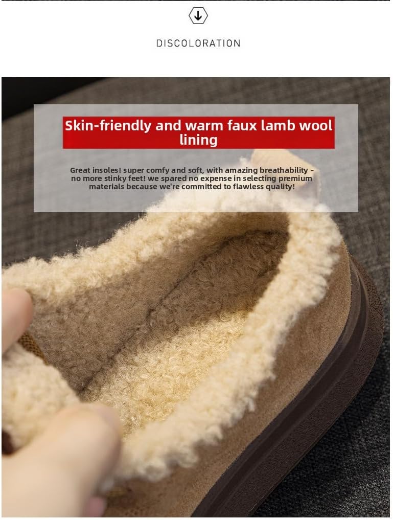 Women's Fur Lined Snow Boots, Suede Ankle Boots with Non-Slip Sole, Lace-Up Winter Shoes with Hook and Loop Strap