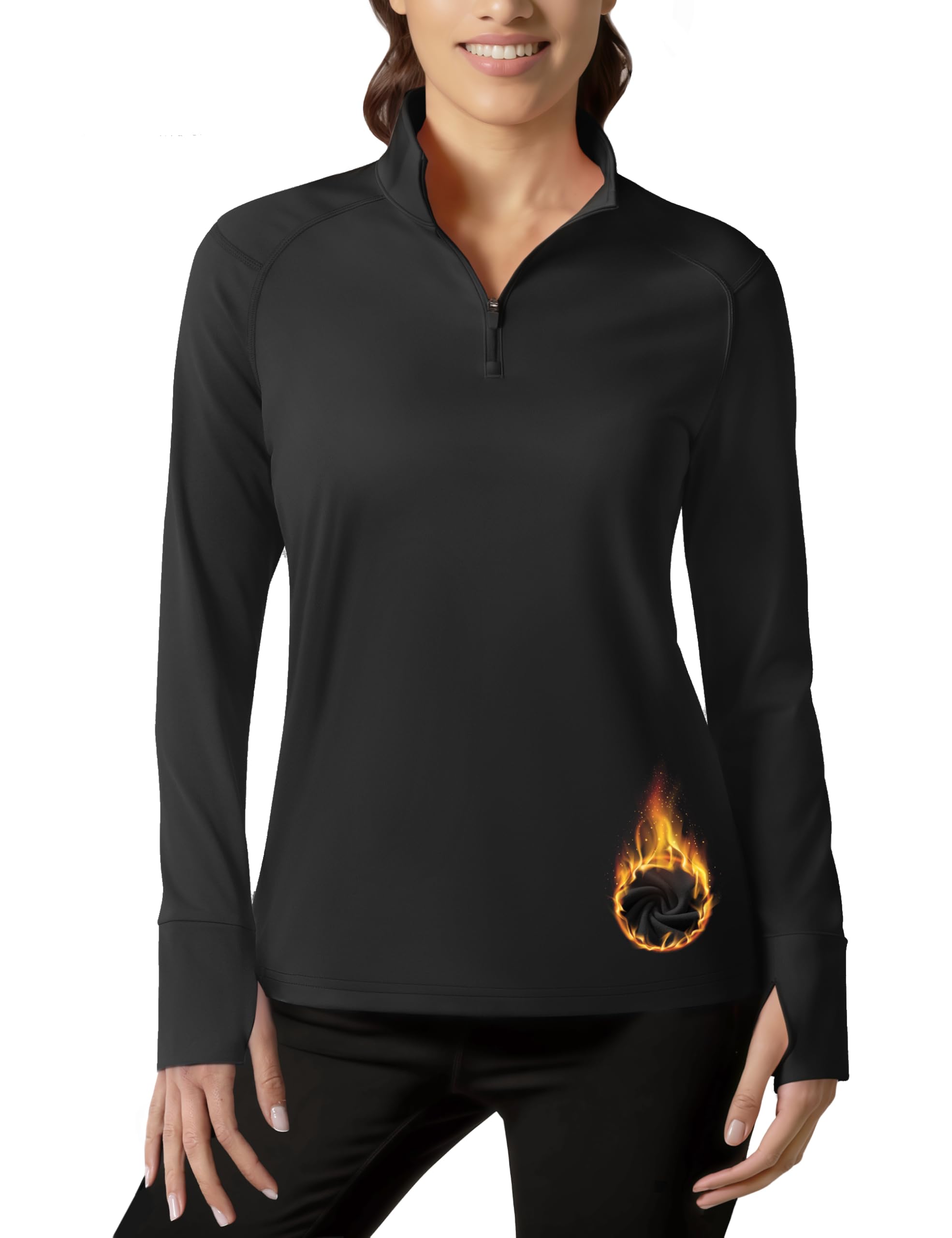 TACVASEN Fleecepullover Damen Sportshirt Langarm mit 1/4 Zip Fleece Laufshirt Atmungsaktiv Langarmshirt Fitness T-Shirt