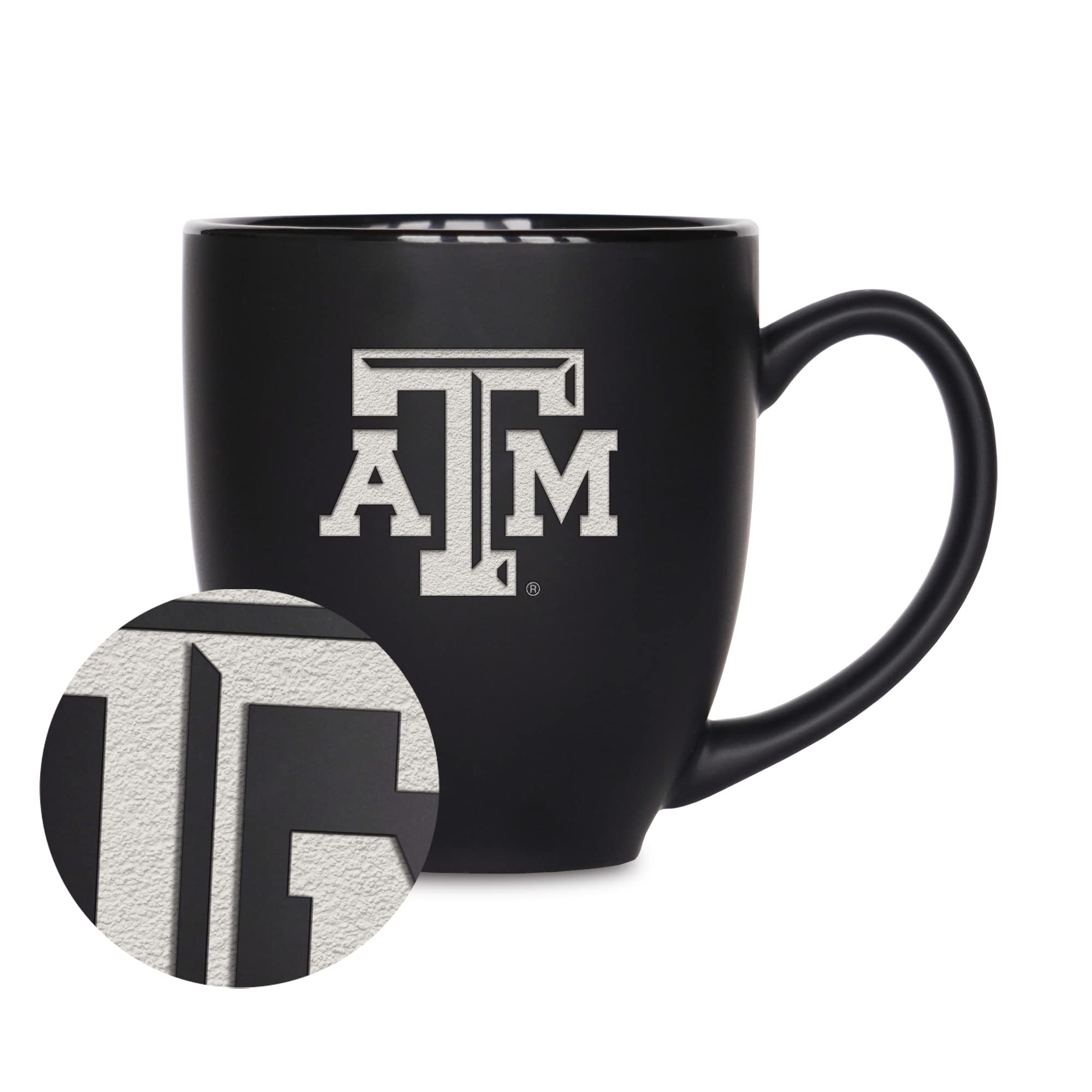 Rico Industries NCAA Texas A&M Aggies Main - Taza bistró negra mate de 16 onzas, para bebidas calientes o frías, logotipo del equipo grabado para una sensación única