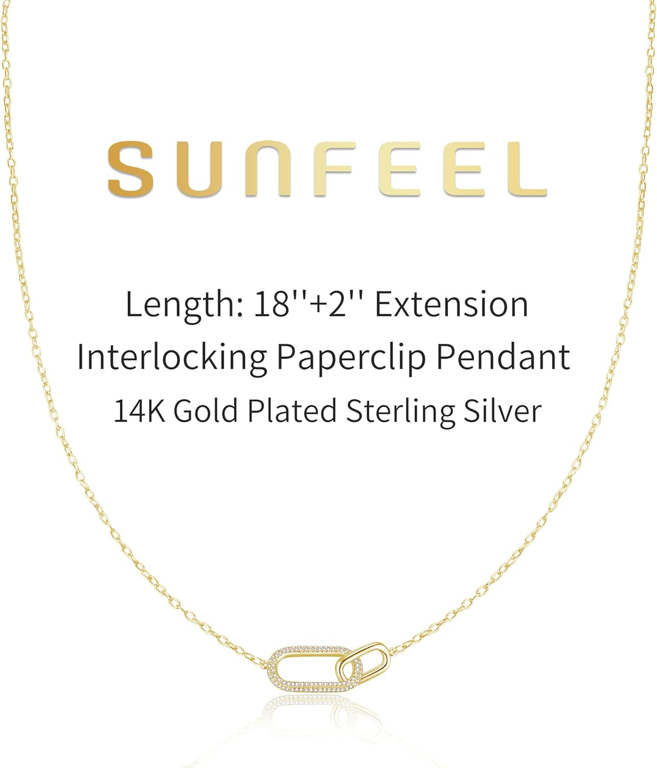 SUNFEEL 925 Sterling Silver 14K Gold Plated Pendant Necklace for Women, Dainty Interlocking Paperclip Necklaces Cubic Zirconia for Mom Wife Girlfriend Bridal Jewelry Gift for Prom Birthday Anniversary 18+2'' Gold image 5 of 6 B0FB2L79VH
