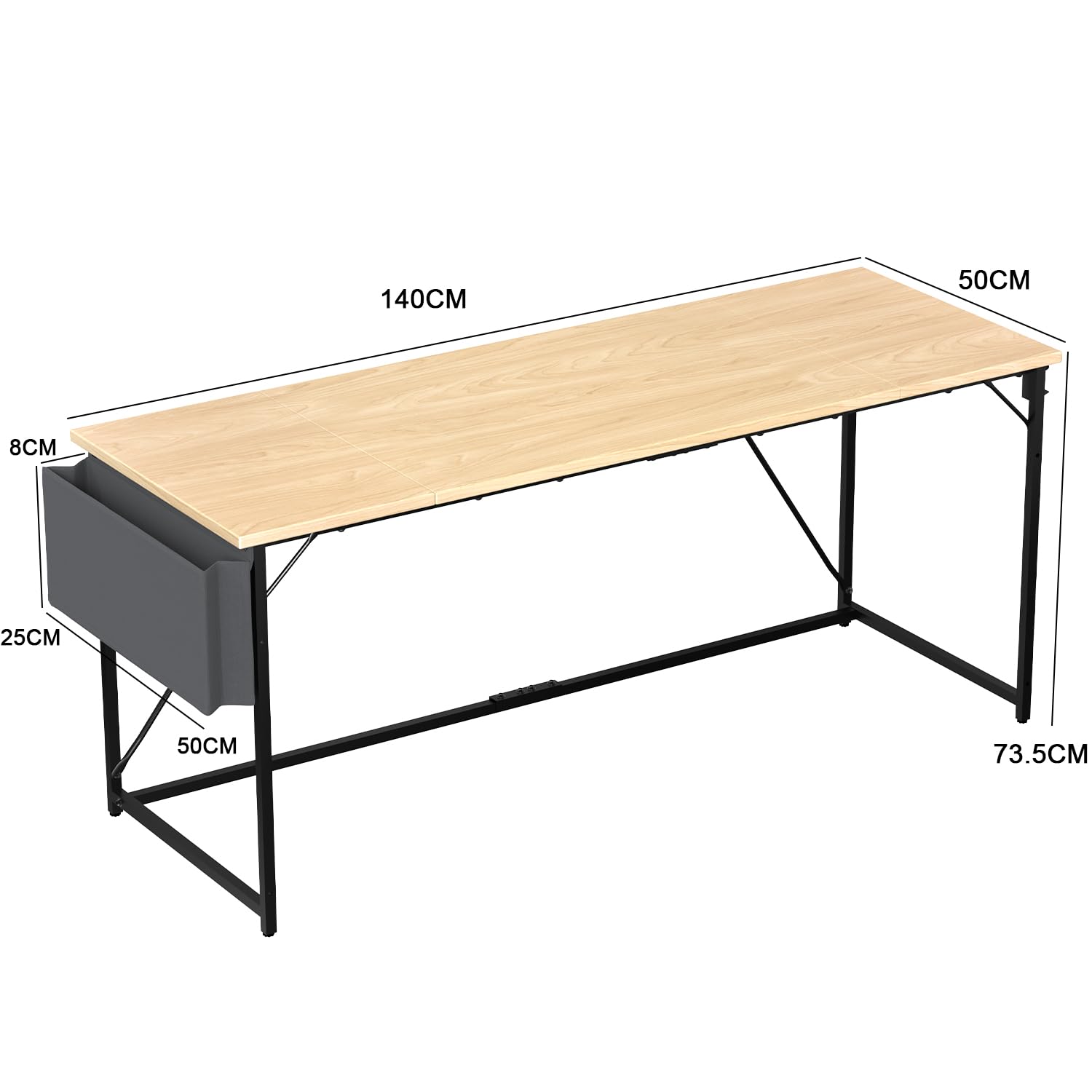 Devoko Scrivania per Computer, Scrivania PC da Ufficio, Scrivania salvaspazio per Studio, Scrivania da Lavoro con Borsa Portaoggetti e Gancio para, Struttura in Metallo 140 x 50 x 75 cm, Beige